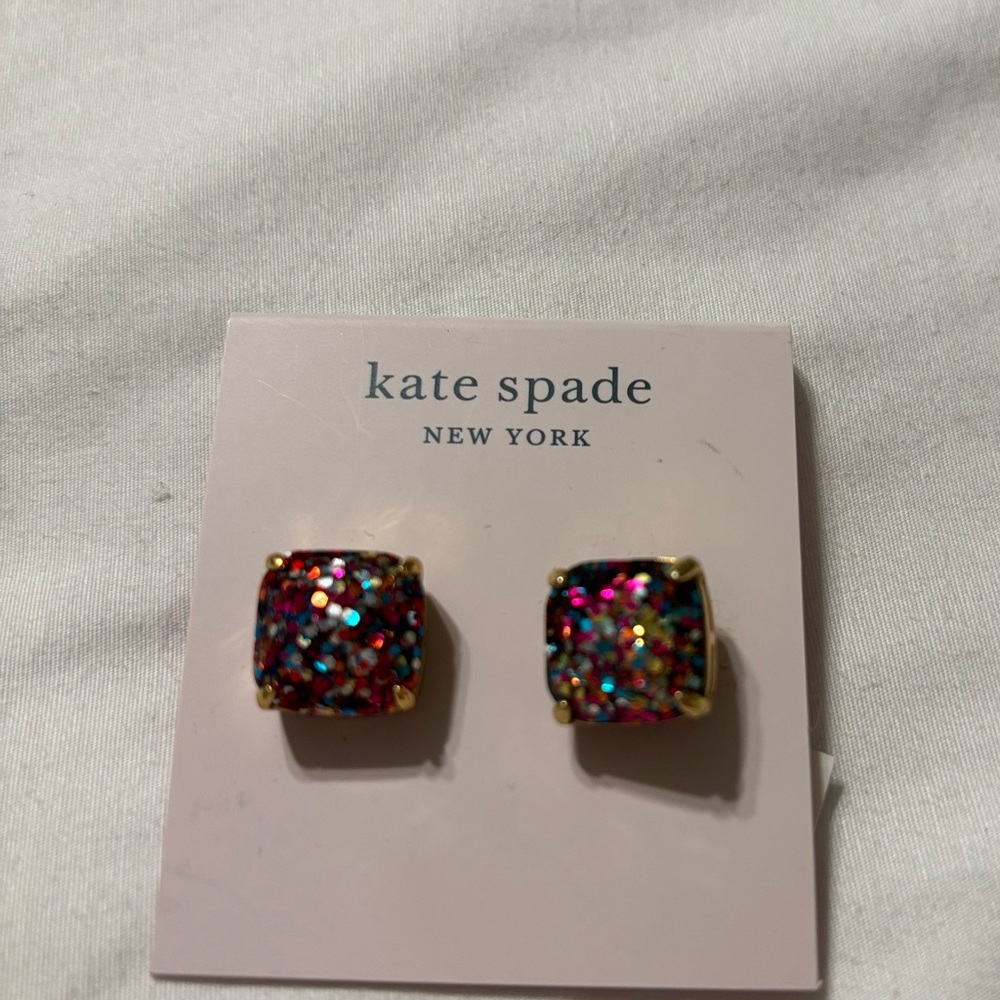 Kate Spade Colorful Glitter Square Earrings nwt